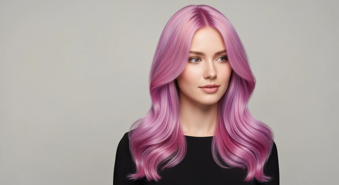 Jeune femme aux cheveux pastel rose et lilas, couleur fantaisie brillante